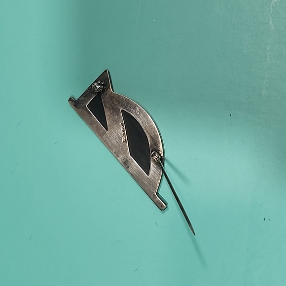 Vintage Black Onix Brooch Sterling Silver - Picture 5 of 10